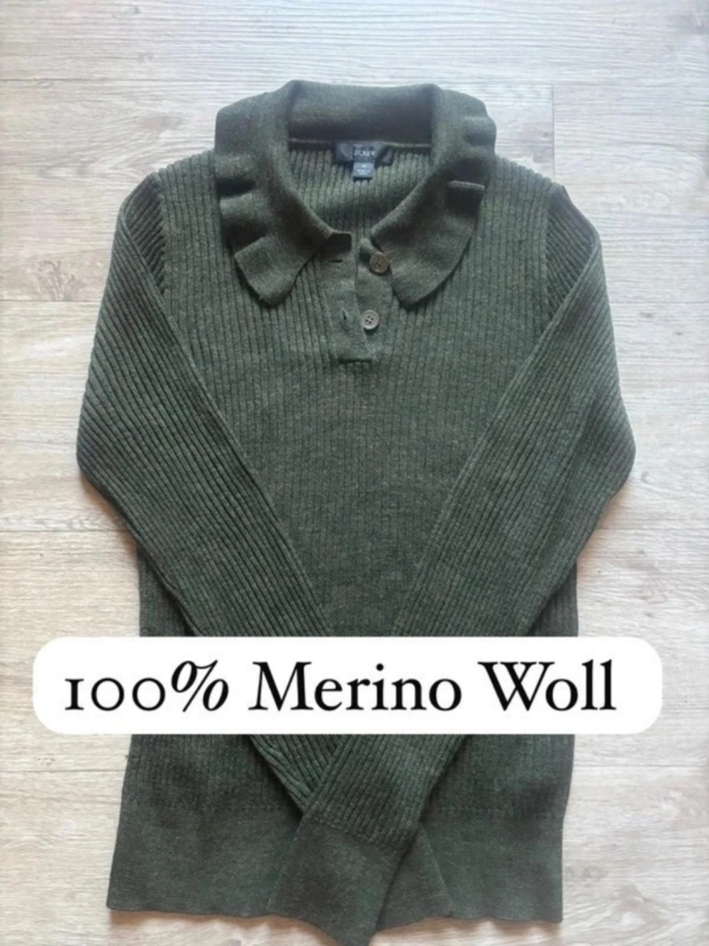 J.Crew Merino Wool Polo Sweater Green
